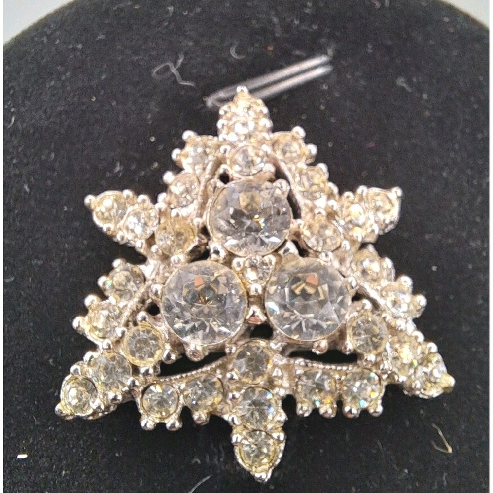 Vintage BOGOFF Clear Crystal Rhinestone Snowflake Starburst Silver Tone Brooch